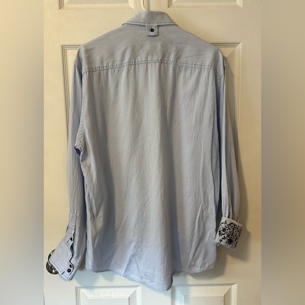 Zagiri Mens Long Sleeve Button Up Shirt Light Blue Patterned With Flip Cuff Sz L - Picture 3 of 5